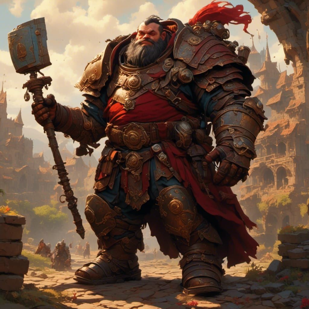 Steampunk Dwarf Cog Cleric in Detailed Fantasy Art