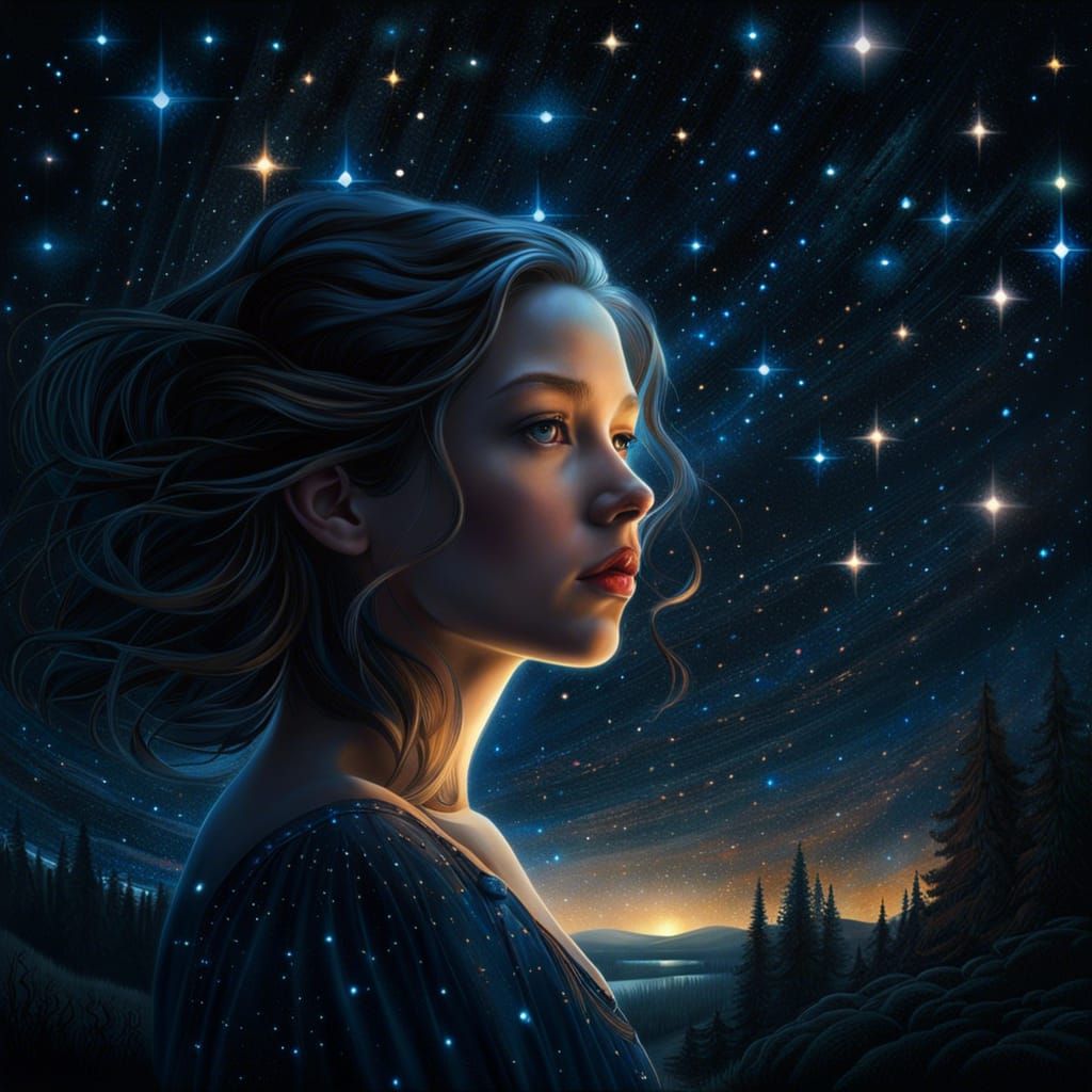 Girl Under Starry Sky in Finnstark Style