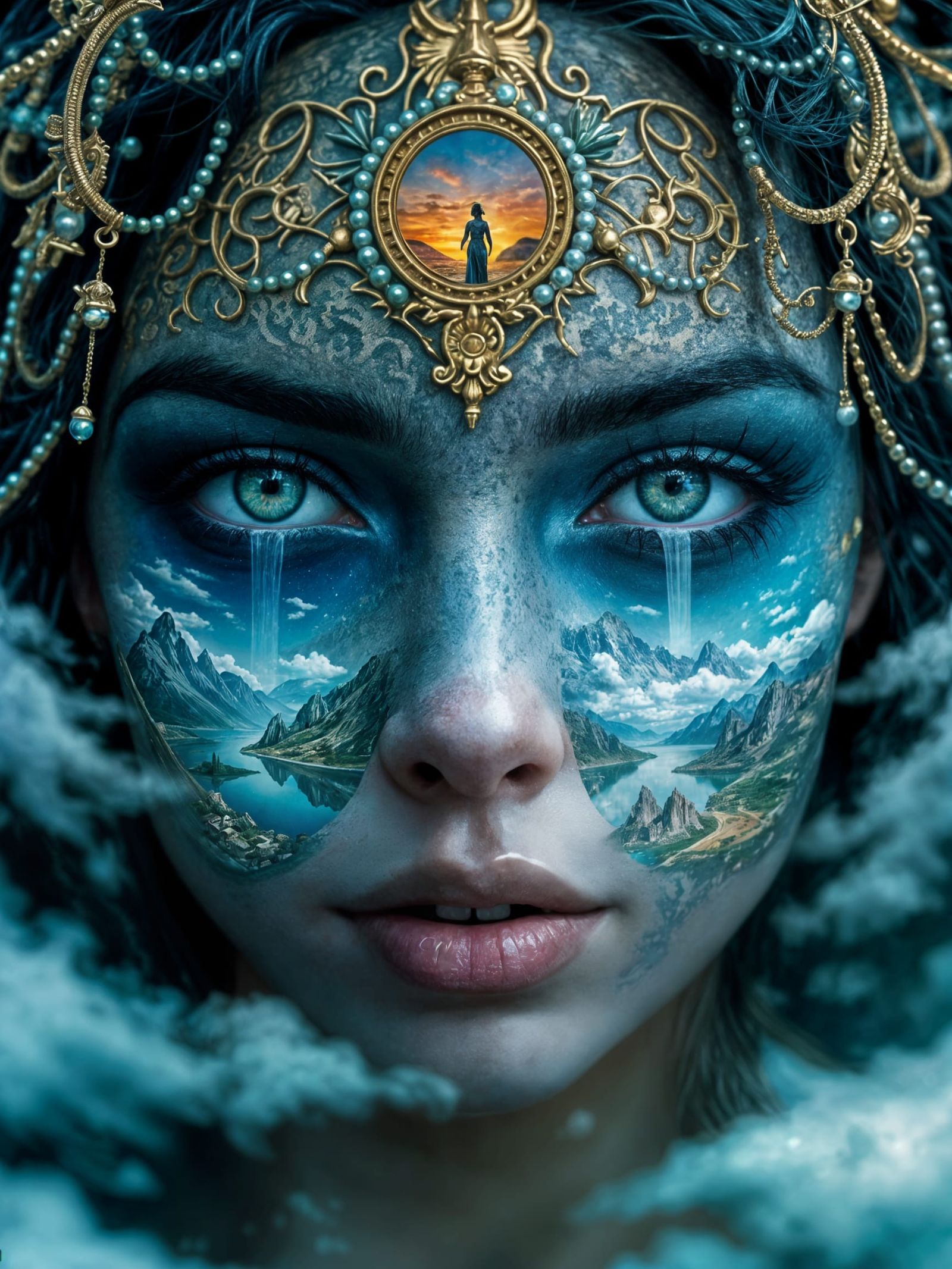 Goddess Themis in Close-Up with Panoramic Scales