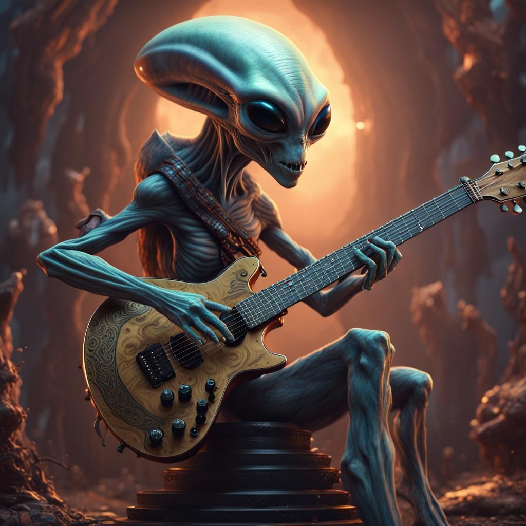 Alien Guitarist in Detailed Matte Painting