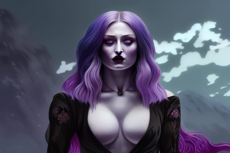 Vampire Queen in Anime Style, Silver Hair, Gold Dress