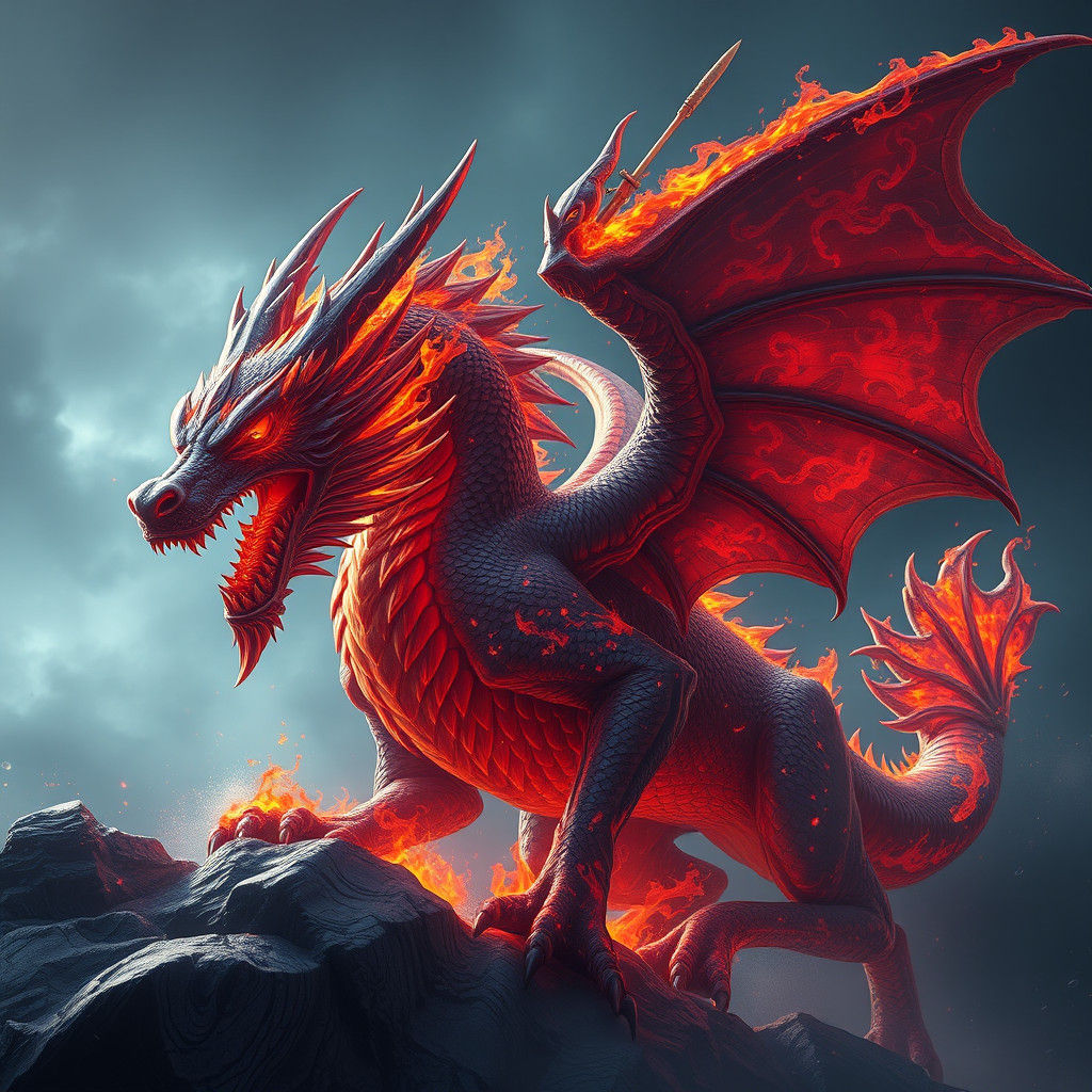 Fiery Wolf-Dragon: Fantasy Concept Art