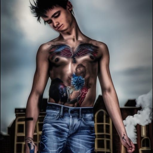Teen with Angel Wings at Destroyed Altar