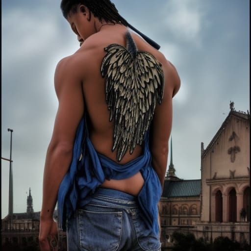 Teen with Angel Wings and Destroyed Altar