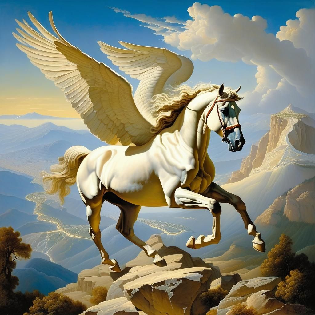 Pegasus Flies to Mount Olympus: Detailed Fine Art