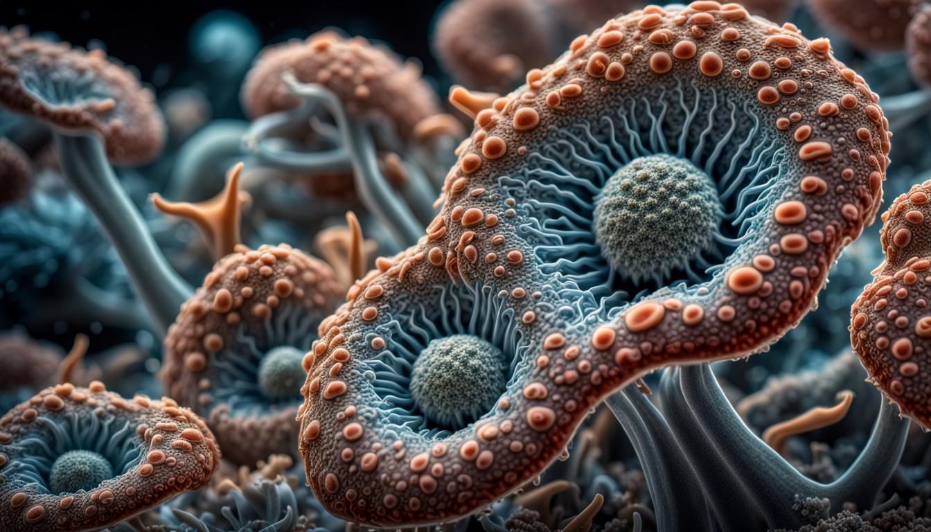 Hyperrealistic Amoeba Spores in a Fantasy Setting