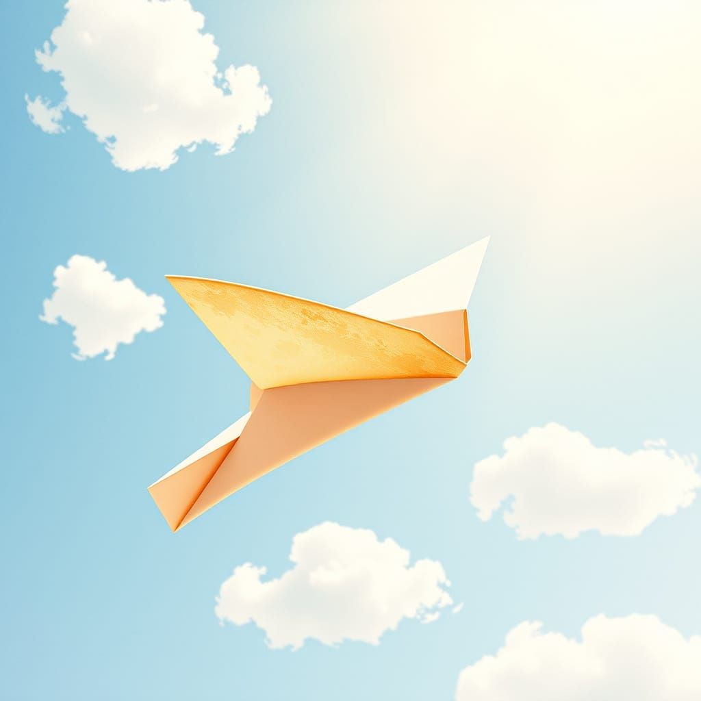 Whimsical Paper Plane Soars in a Sunny Sky