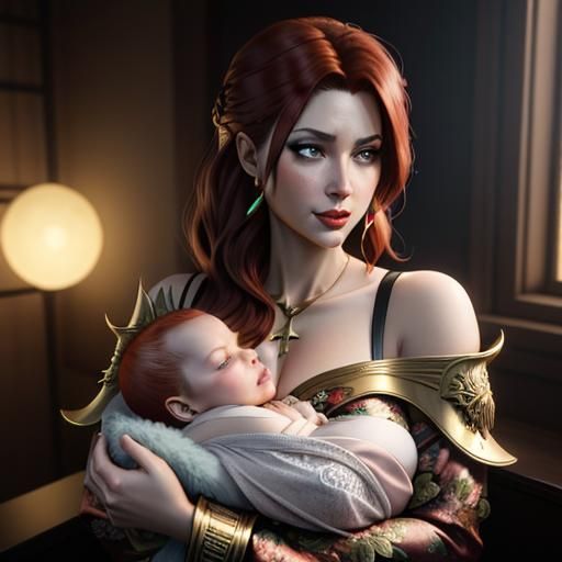 Comic Art: Mother Nursing Newborn Baby