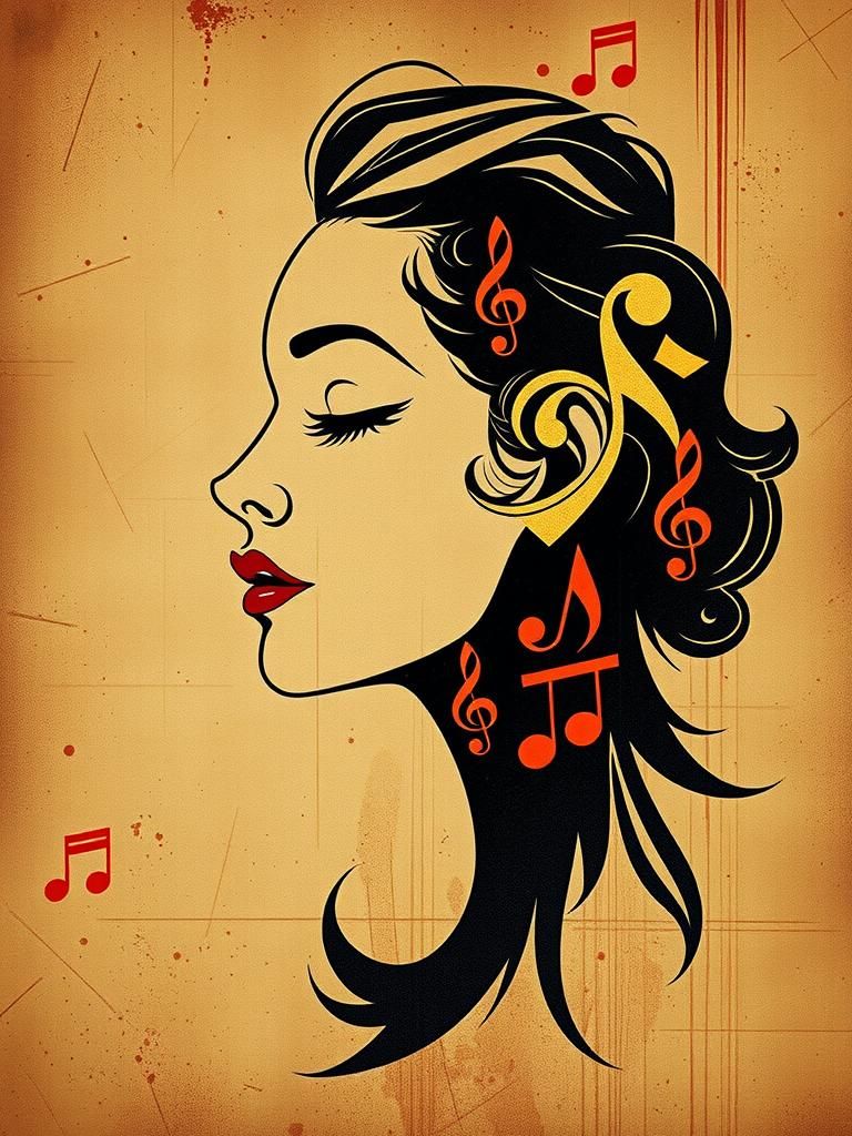 Elegant Woman's Face as Bass Clef in Digital Art