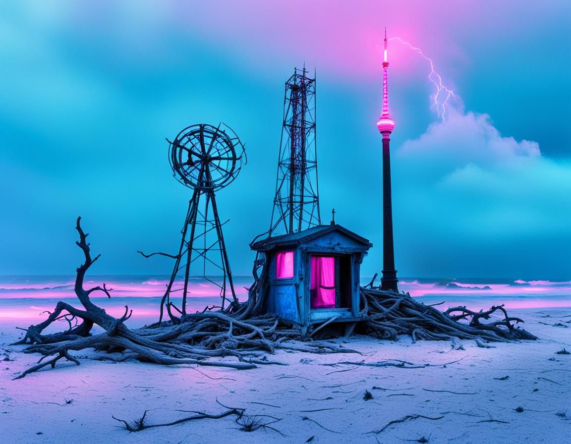 Graveyard Scene with Neon Lights and Giant Rats