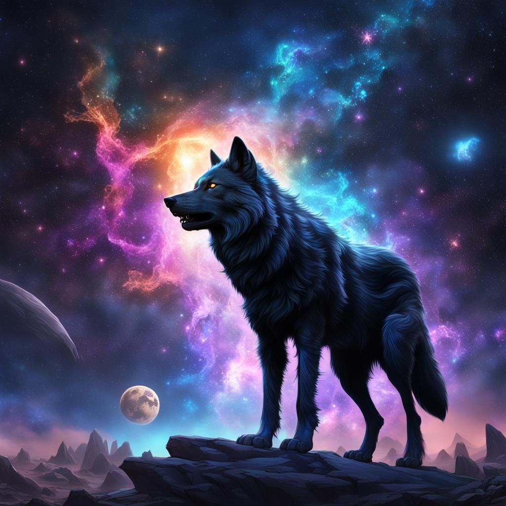 Galactic Wolf in Detailed Matte Painting