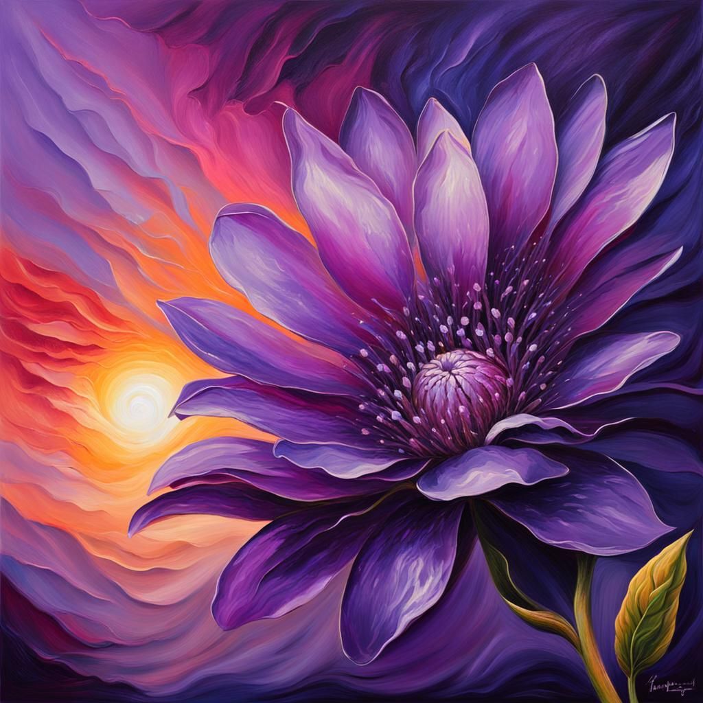 Single Purple Flower Oil Painting Masterpiece