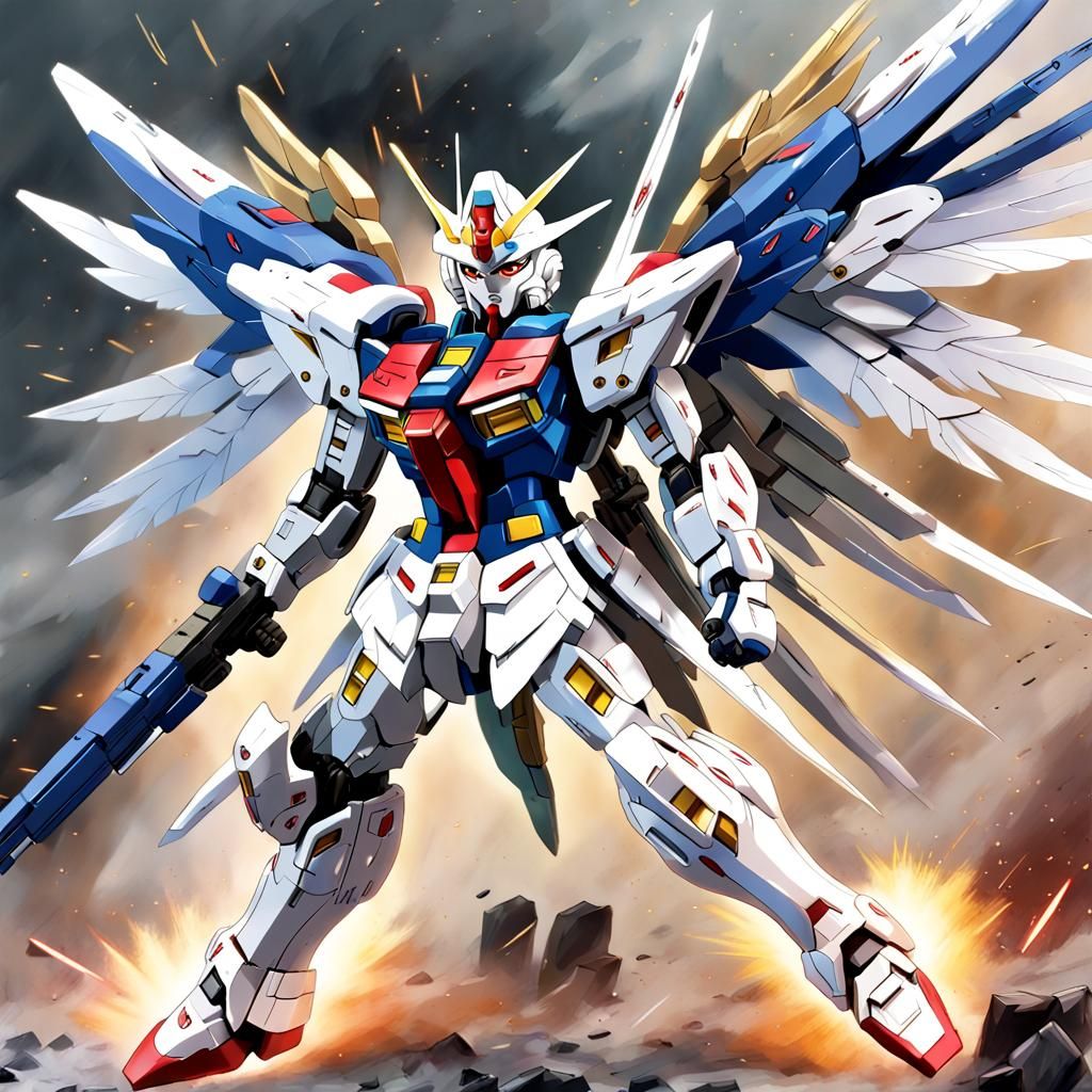 Gundam Wing Zero Warrior in Tachisme Style