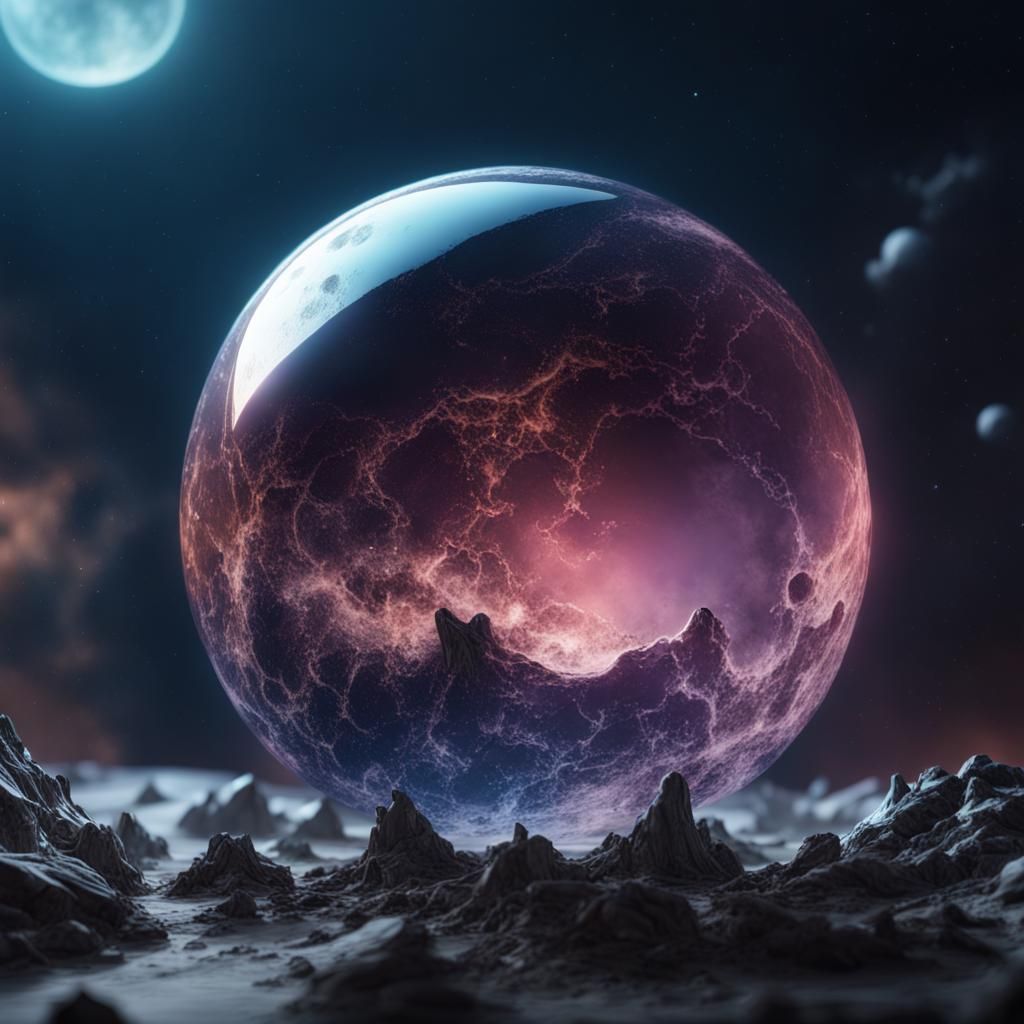 Glass Moon in Space: Fantasy Concept Art