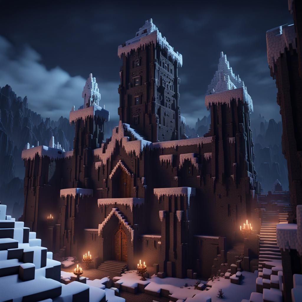 Dark Ice Castle in Frosty Night Scene