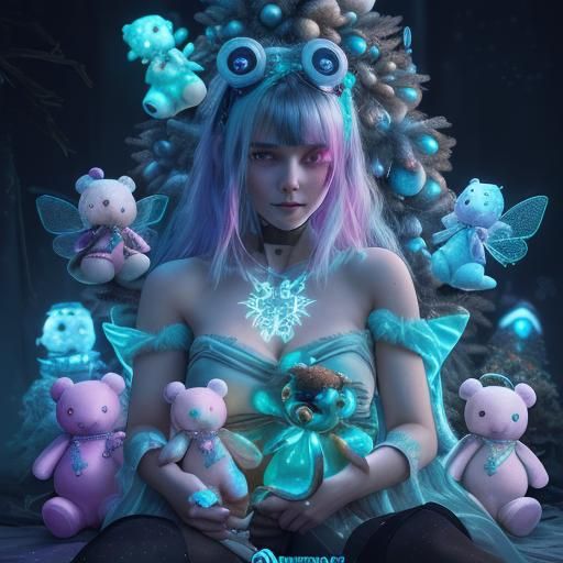 Teddy Bears Celebrate Christmas in Bioluminescent Cyberpunk ...