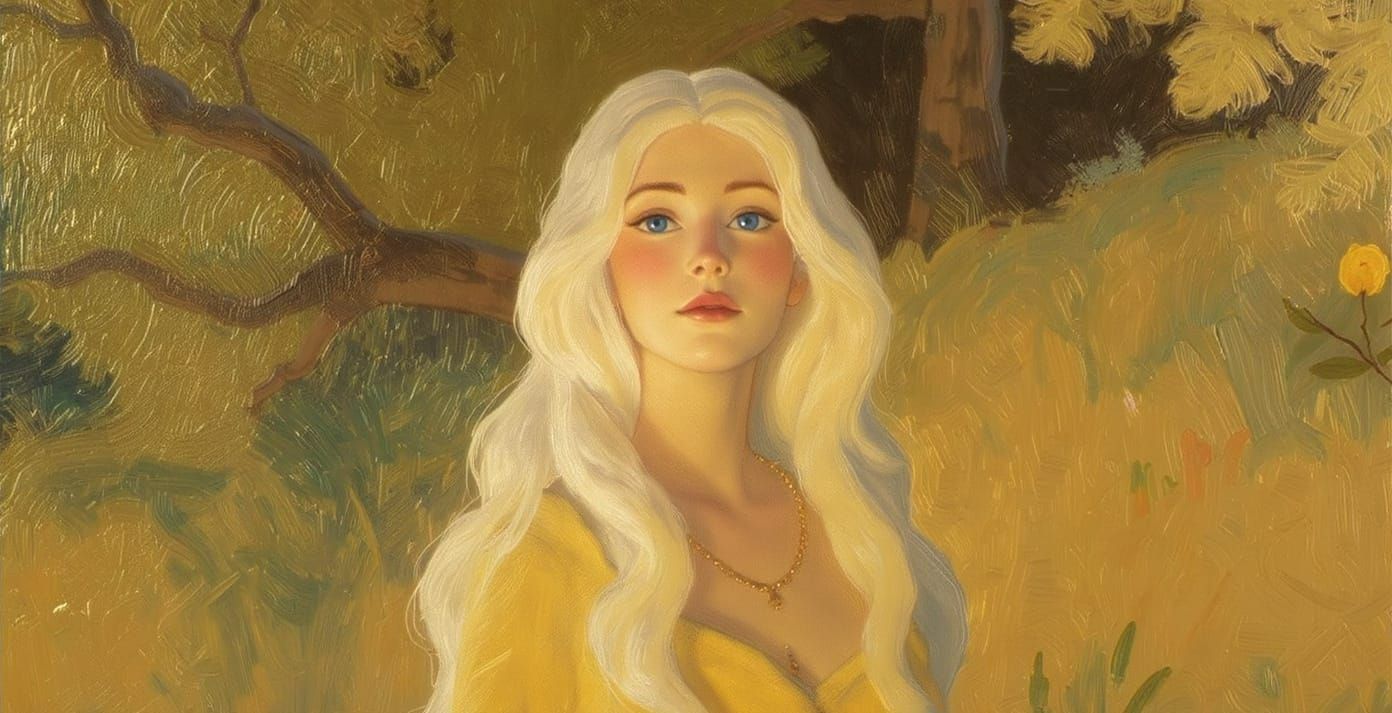 White-Haired Woman with Blue Eyes in Nostalgic Oil Painting ...