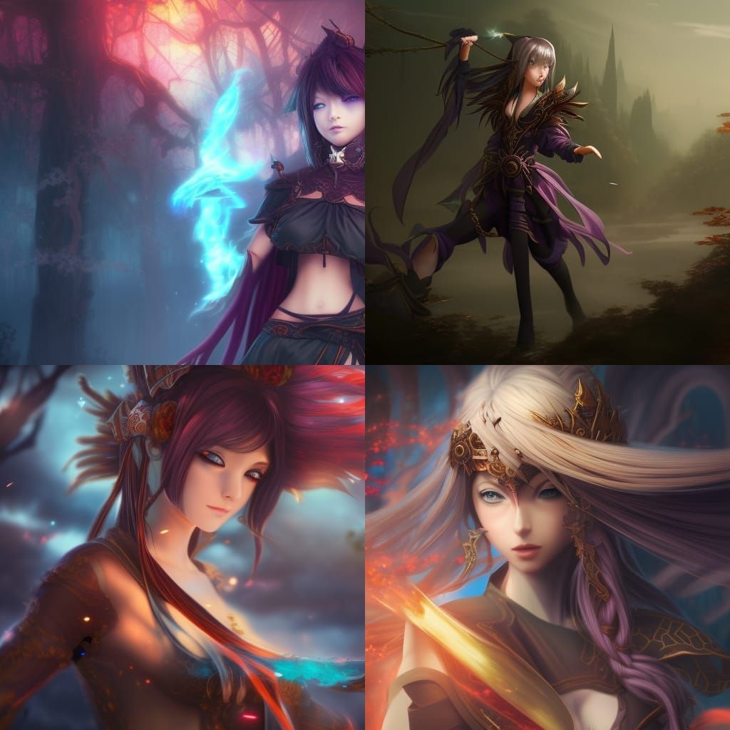 Anime Mage Girl Casting Dark Magic