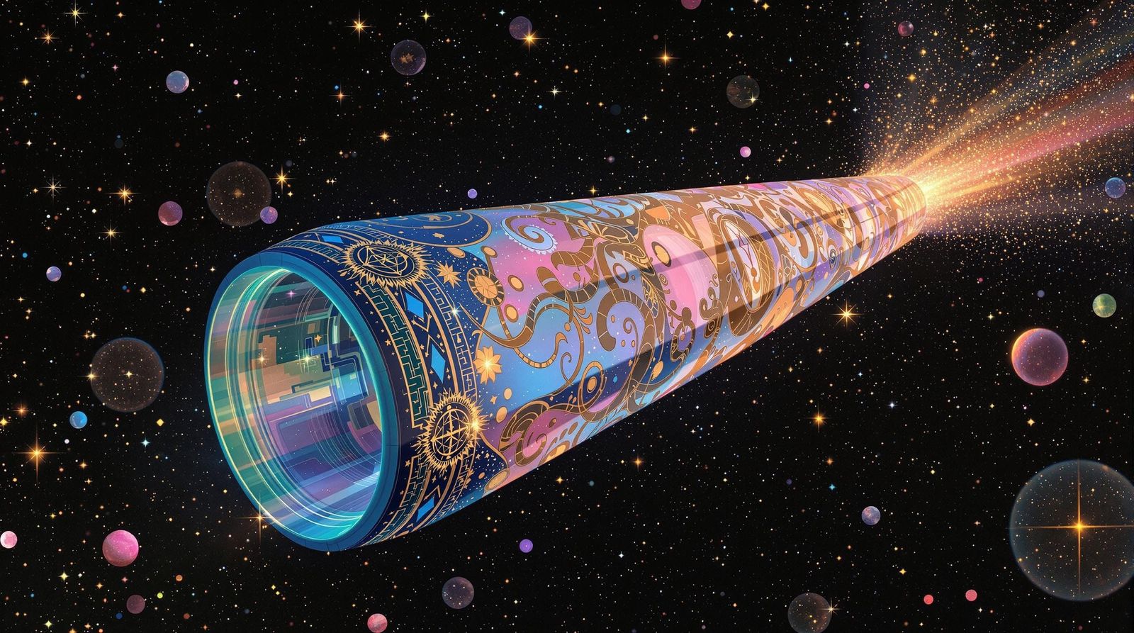 Klimt-Inspired Sci-Fi Cylinder in Space