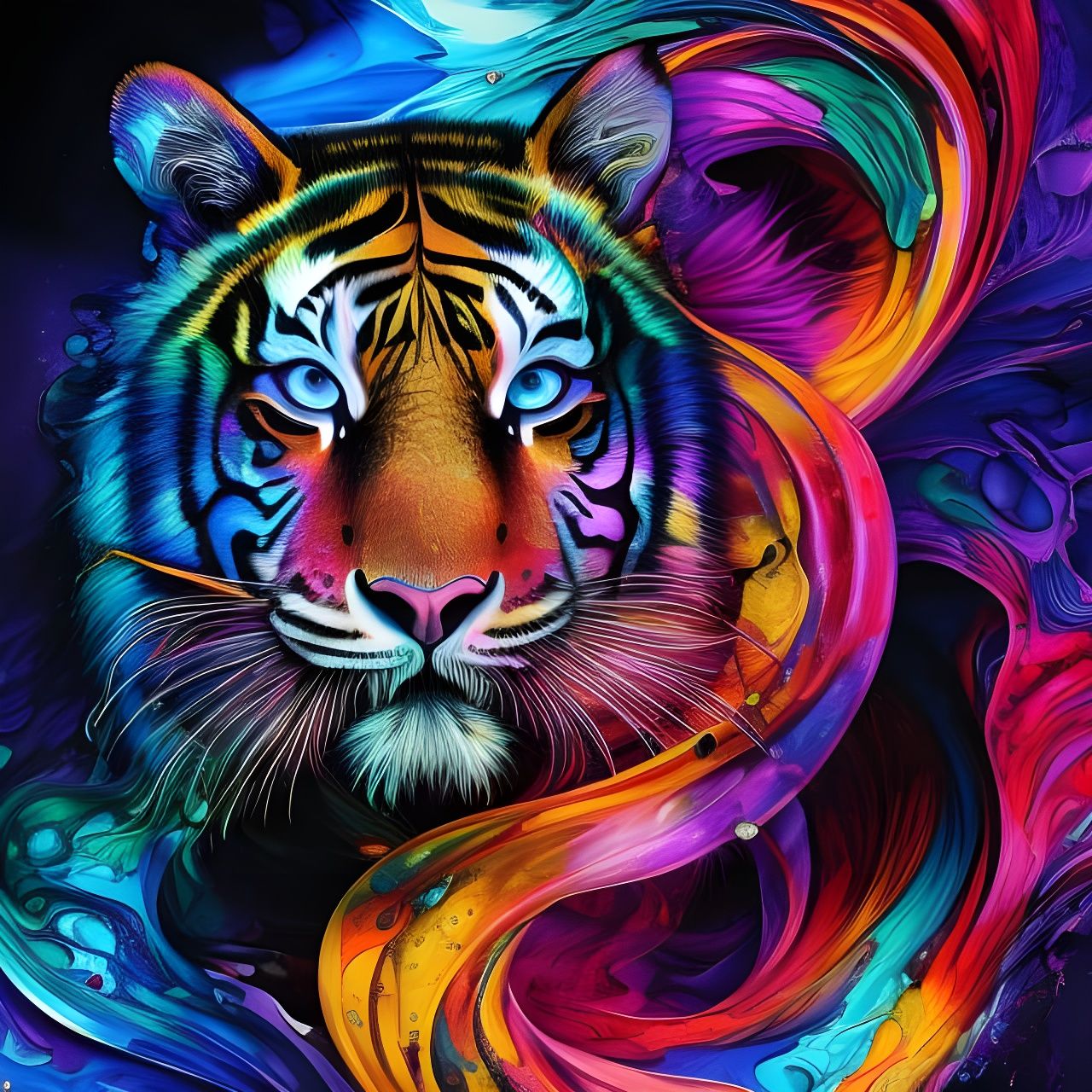 Colorful Tiger in Fluid Gouache Illustration Style