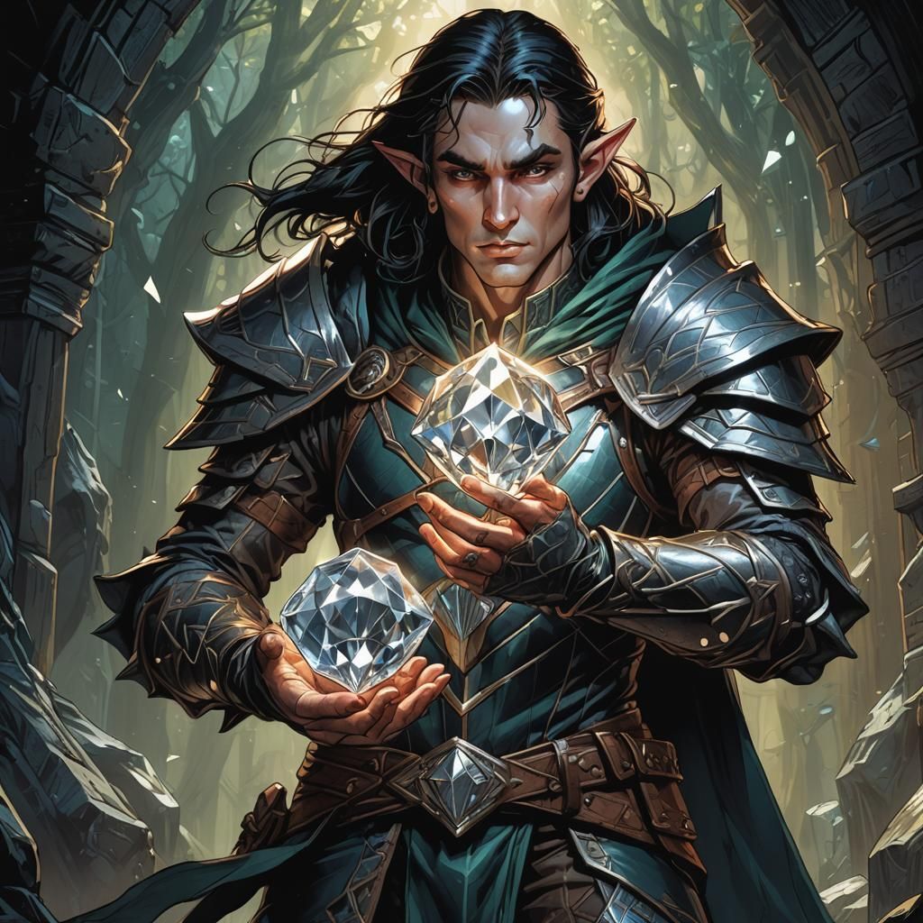 Elf Thief Holding Diamond in Comic Book Art