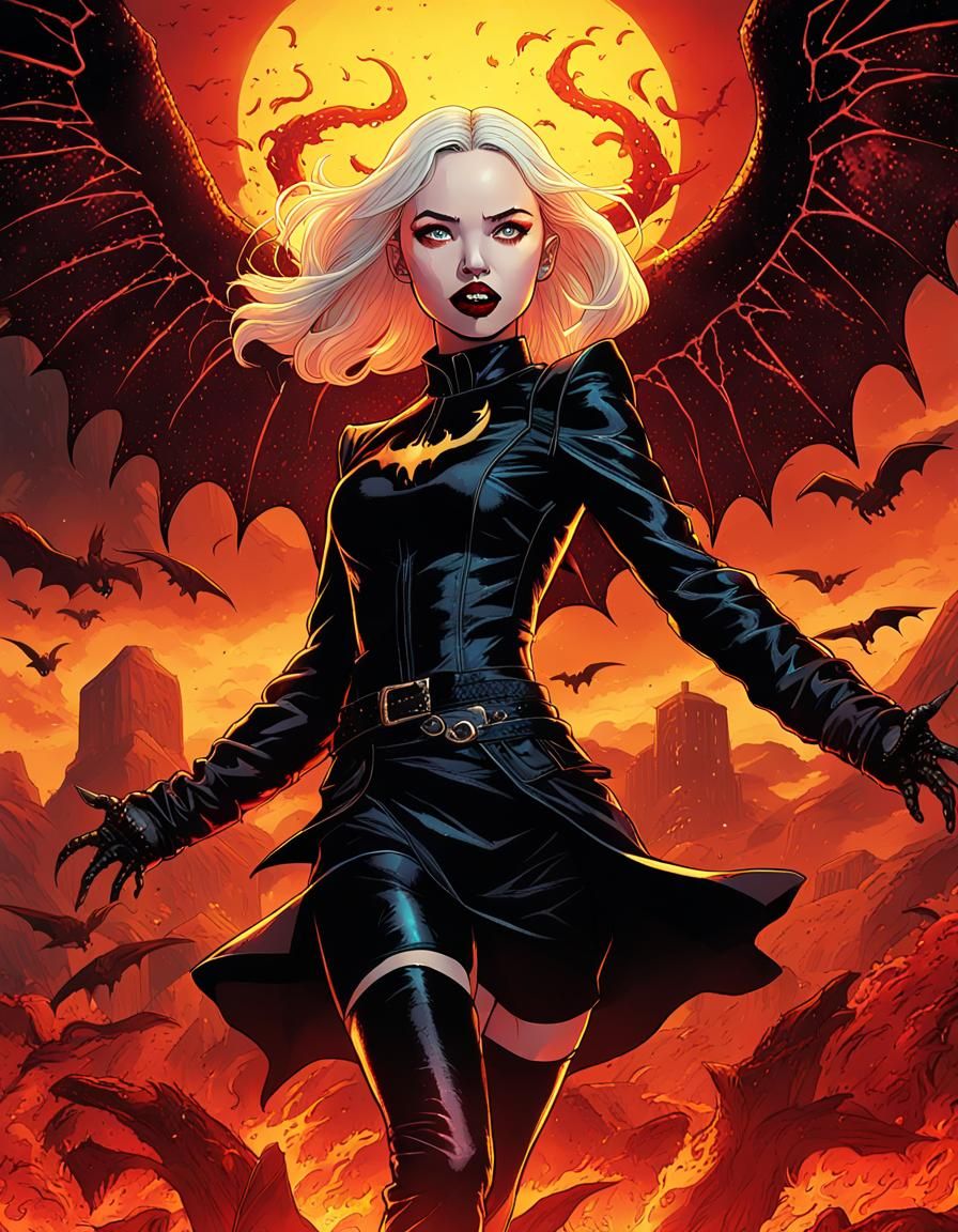 Satana Hellstrom in Hellish Landscape, Comic Book Art