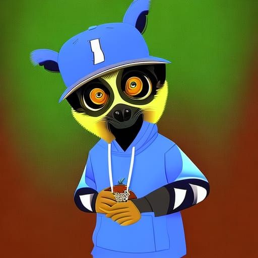 Gangsta Lemur Cartoon in Hoodie and Baseball Cap