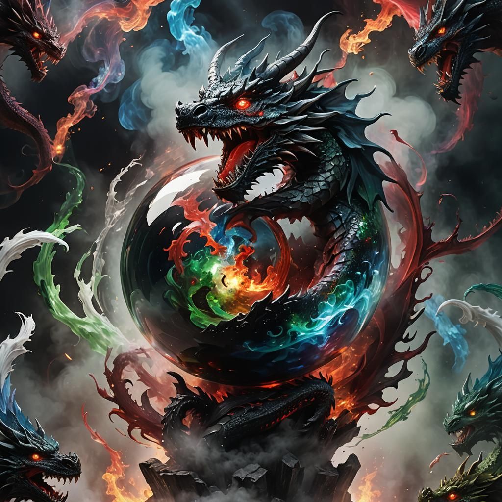 Crystal Globe with Colorful Smoke Dragon Vortex