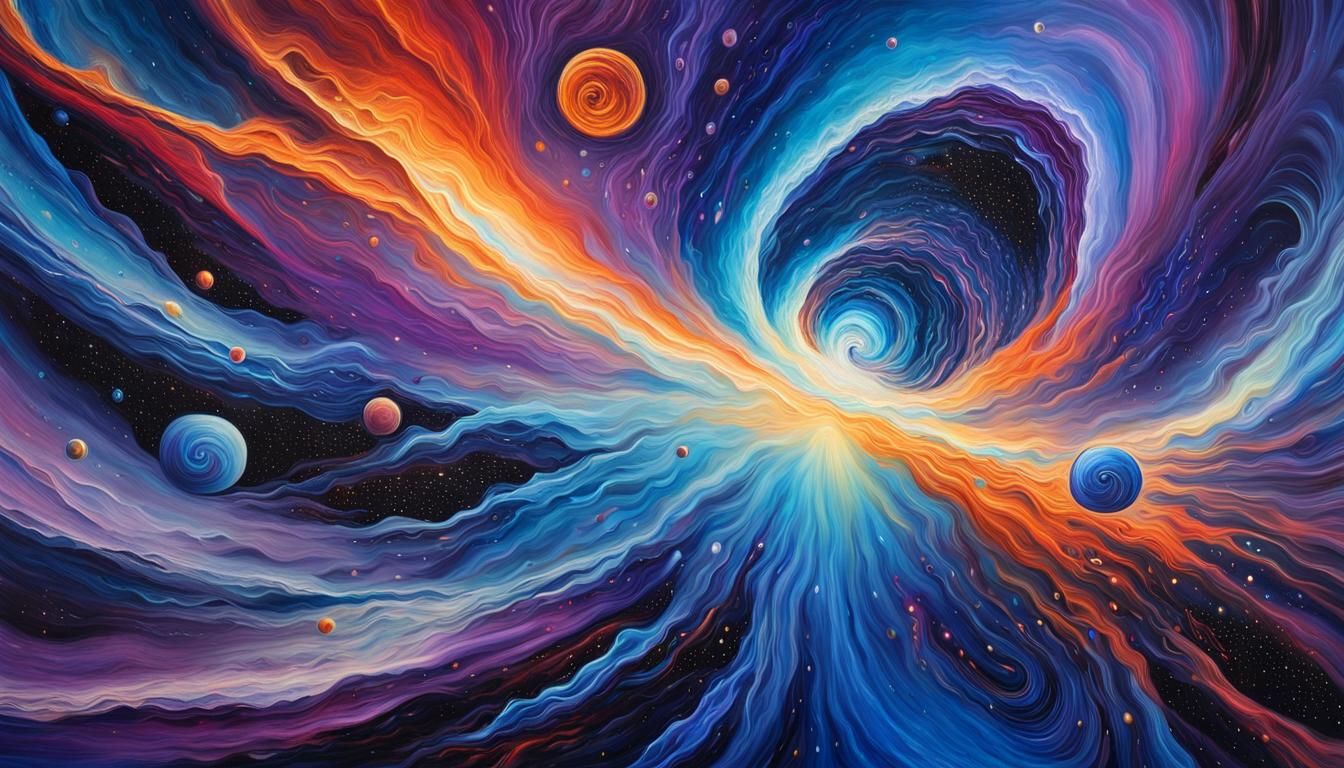 Surreal Binary Star System Formation in Abstract Oil Paintin...