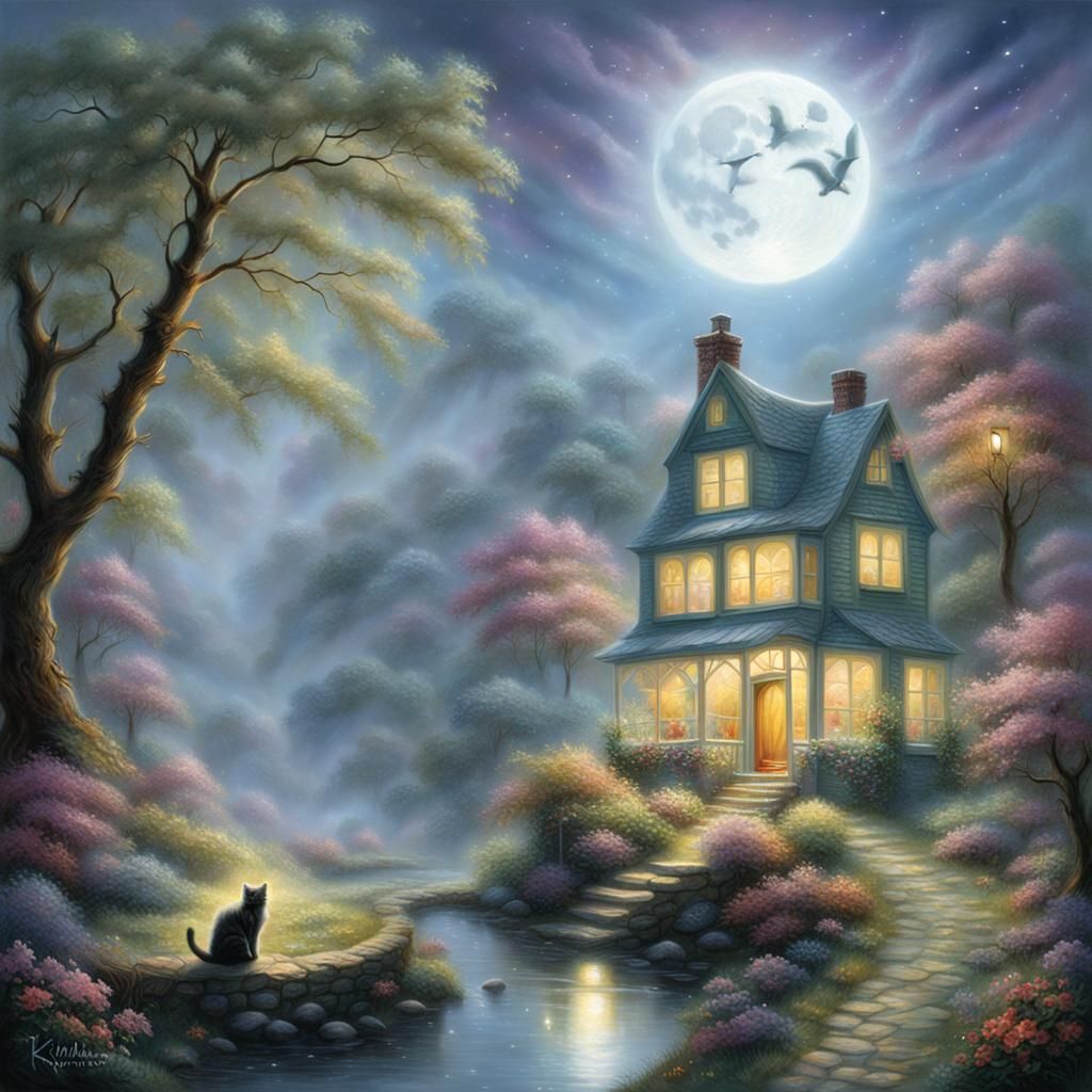 Ethereal Cat in the Moon Fantasy
