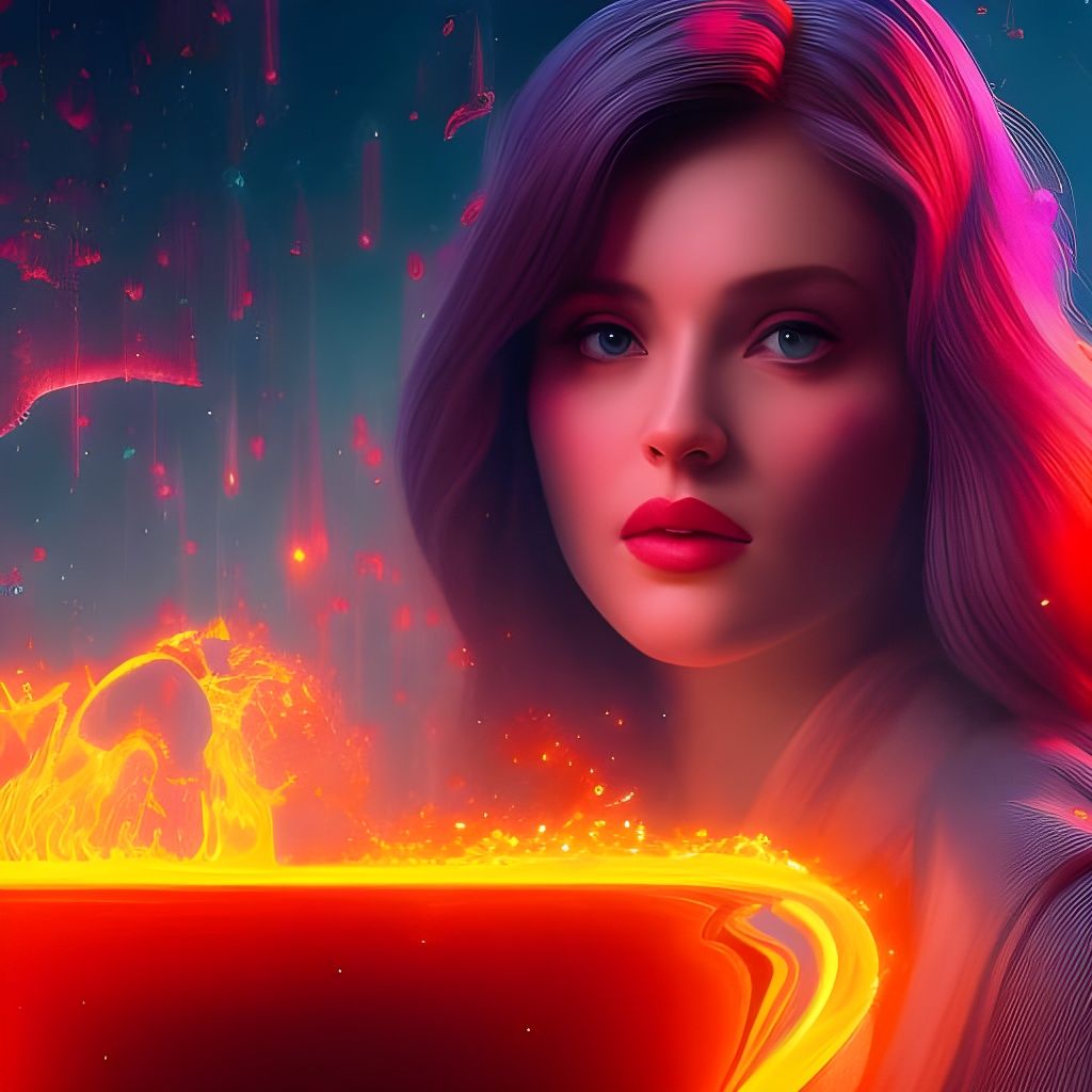 Girl with Lava Lamp Portrait in Detailed Digital Art