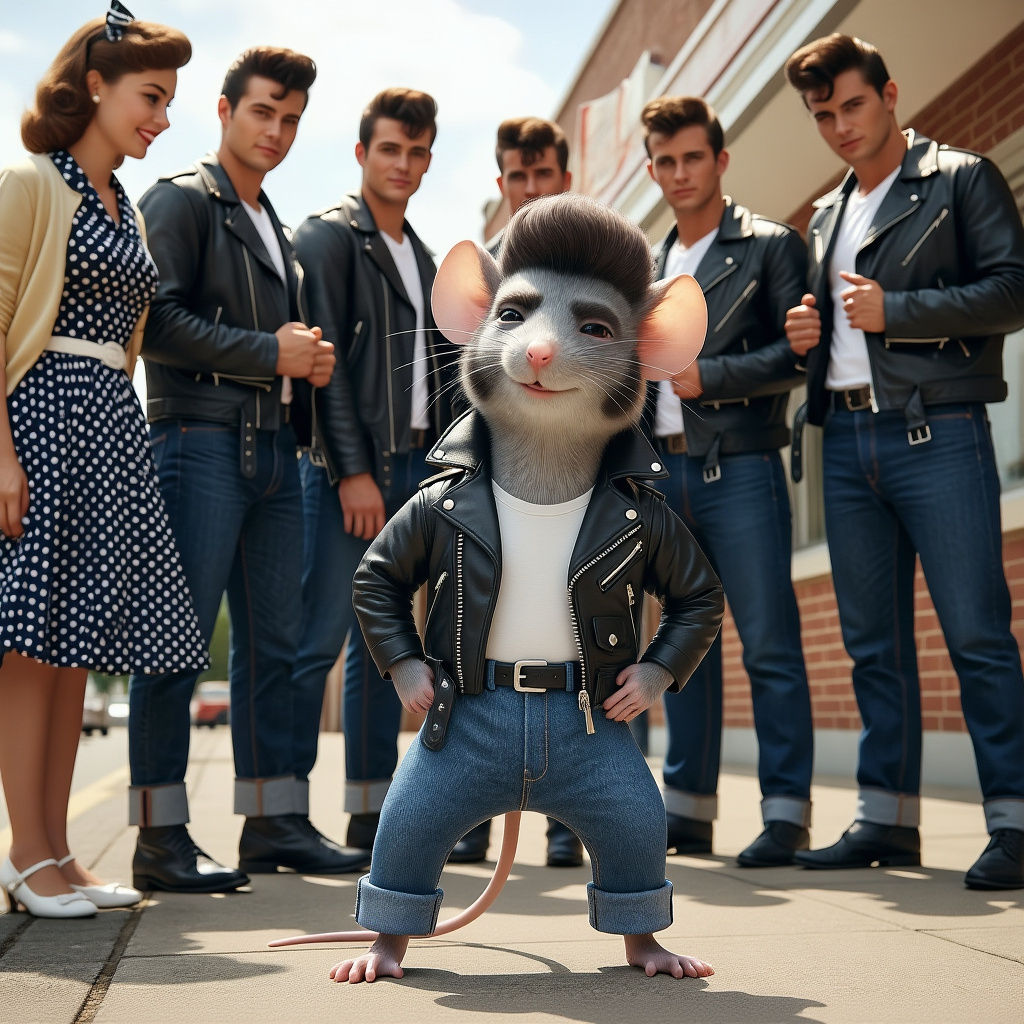 Cool Mouse Greaser with His Gang in 1950s Style