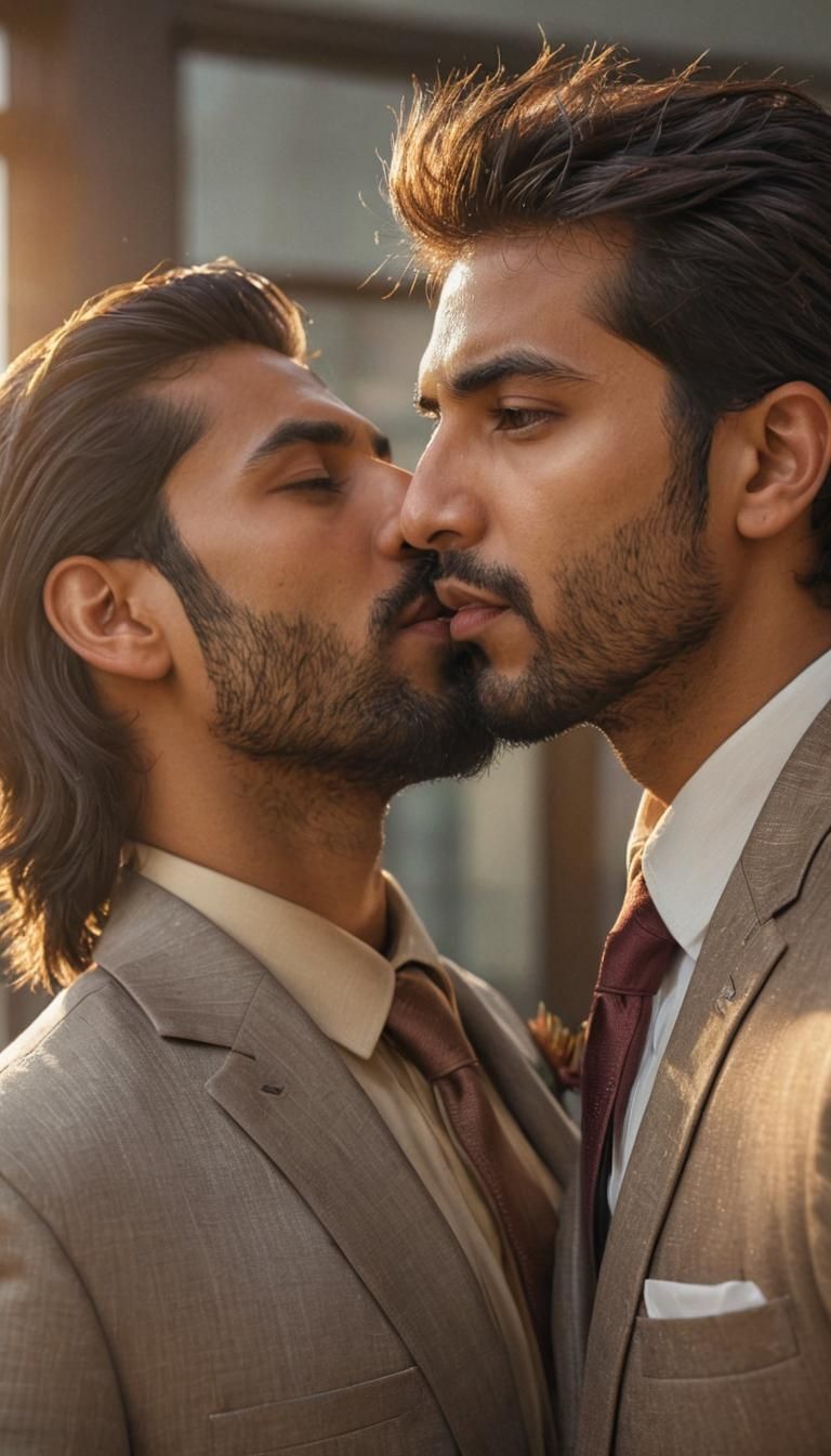 Passionate Kiss: Hyper-Realistic Digital Art of Two Men