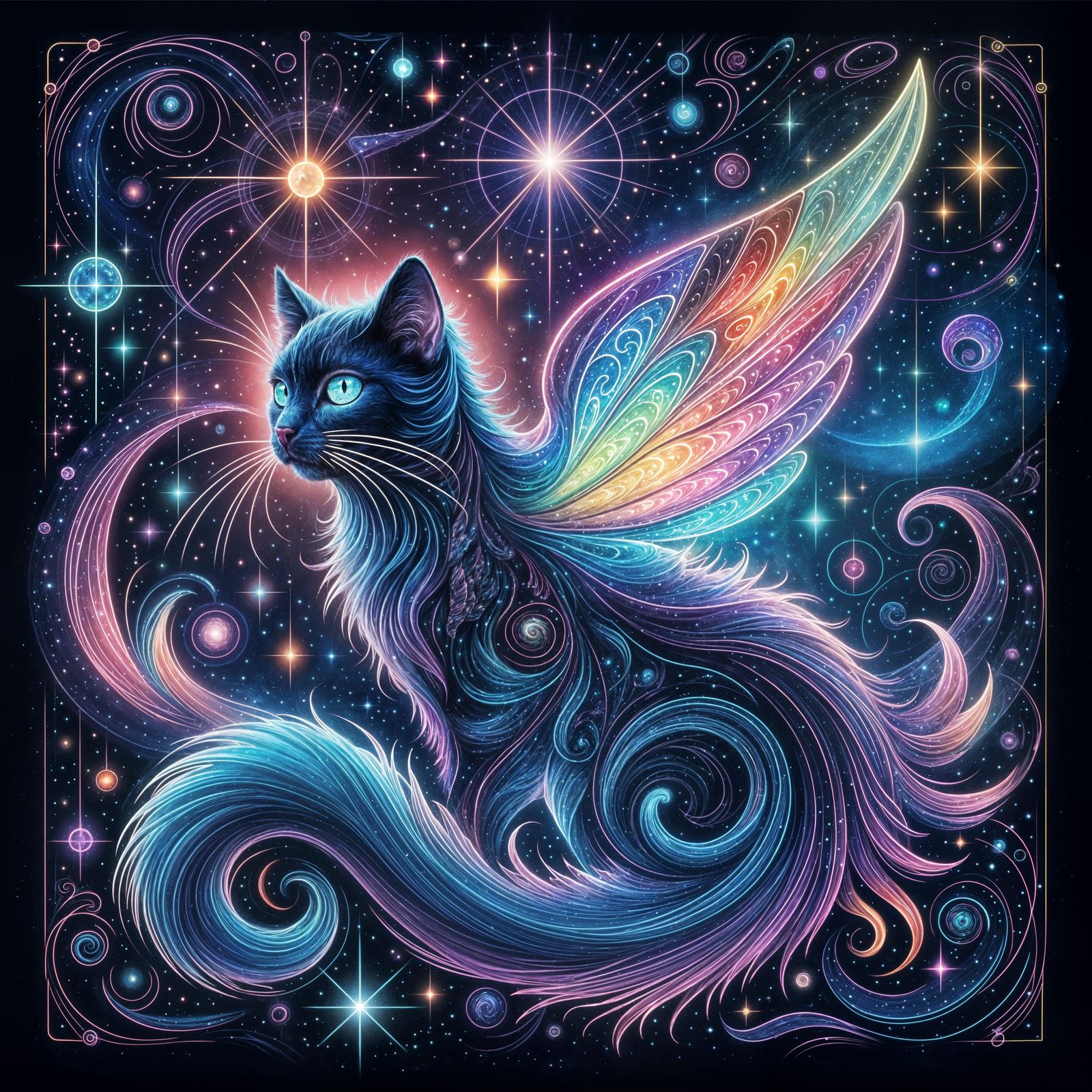 Fantastical Cat Nebula in Neo Art Nouveau Style