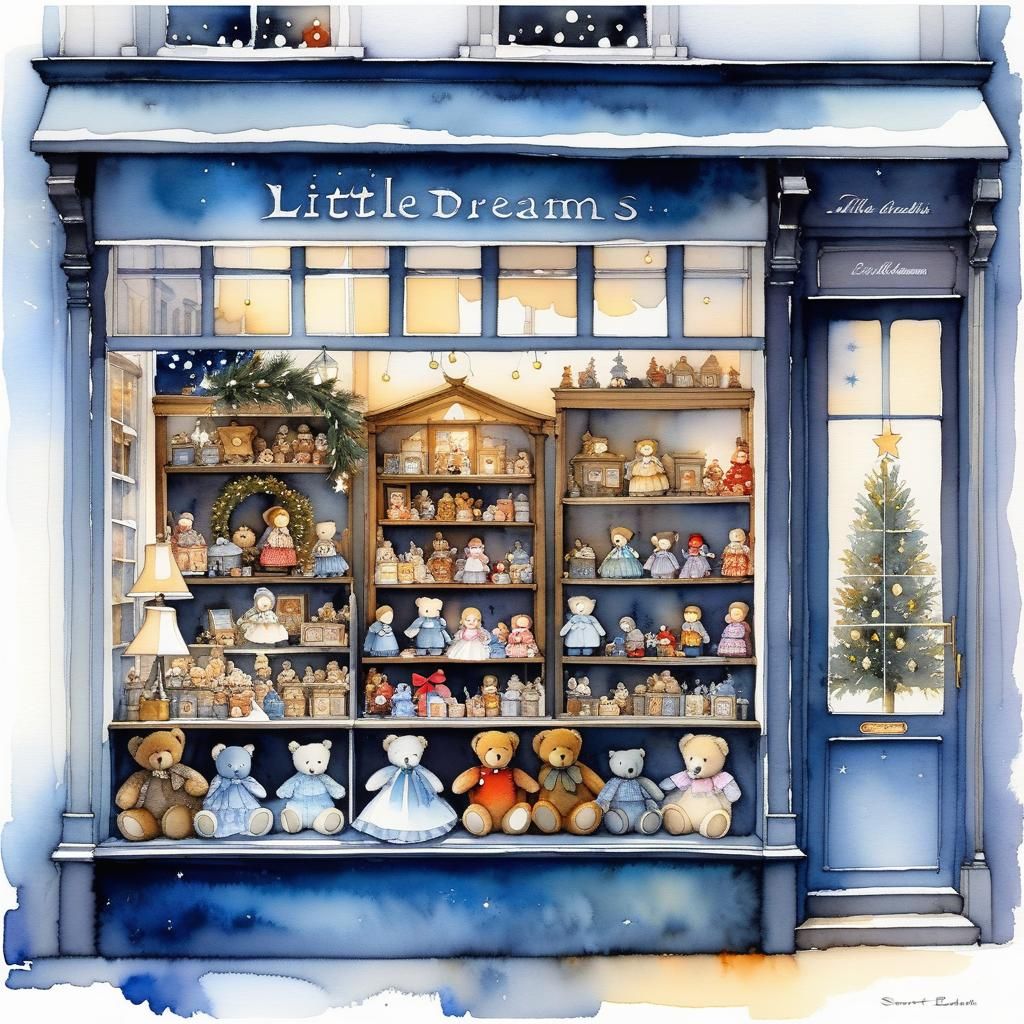 Cozy Toy Shop at Christmas in Watercolor