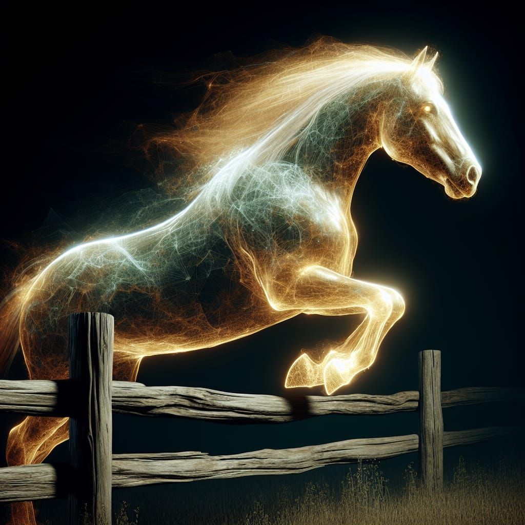 Ethereal Golden Horse Jumps Between Dimensions