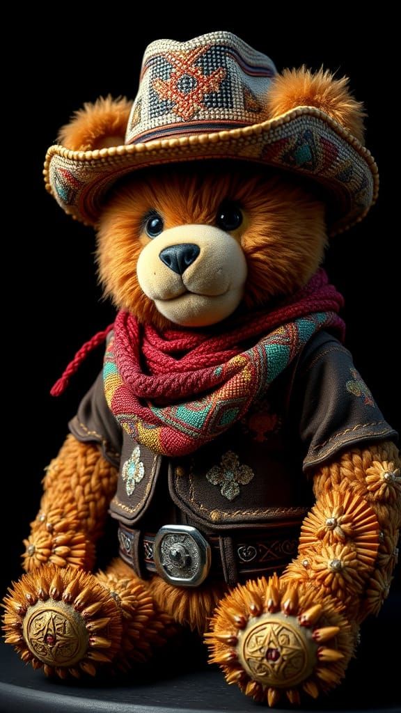 Western Teddy Bear with Intricate Beadwork