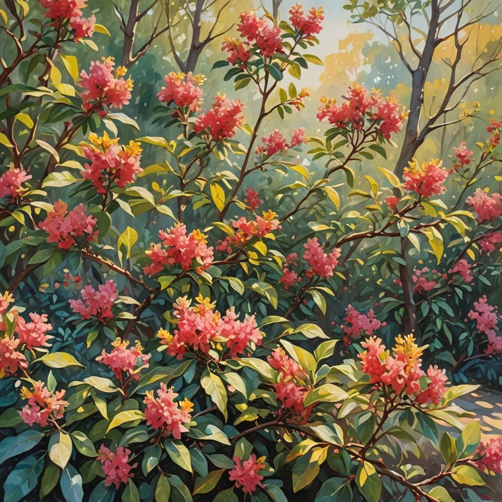 Impressionist Garden in Gouache with Crepe Myrtle