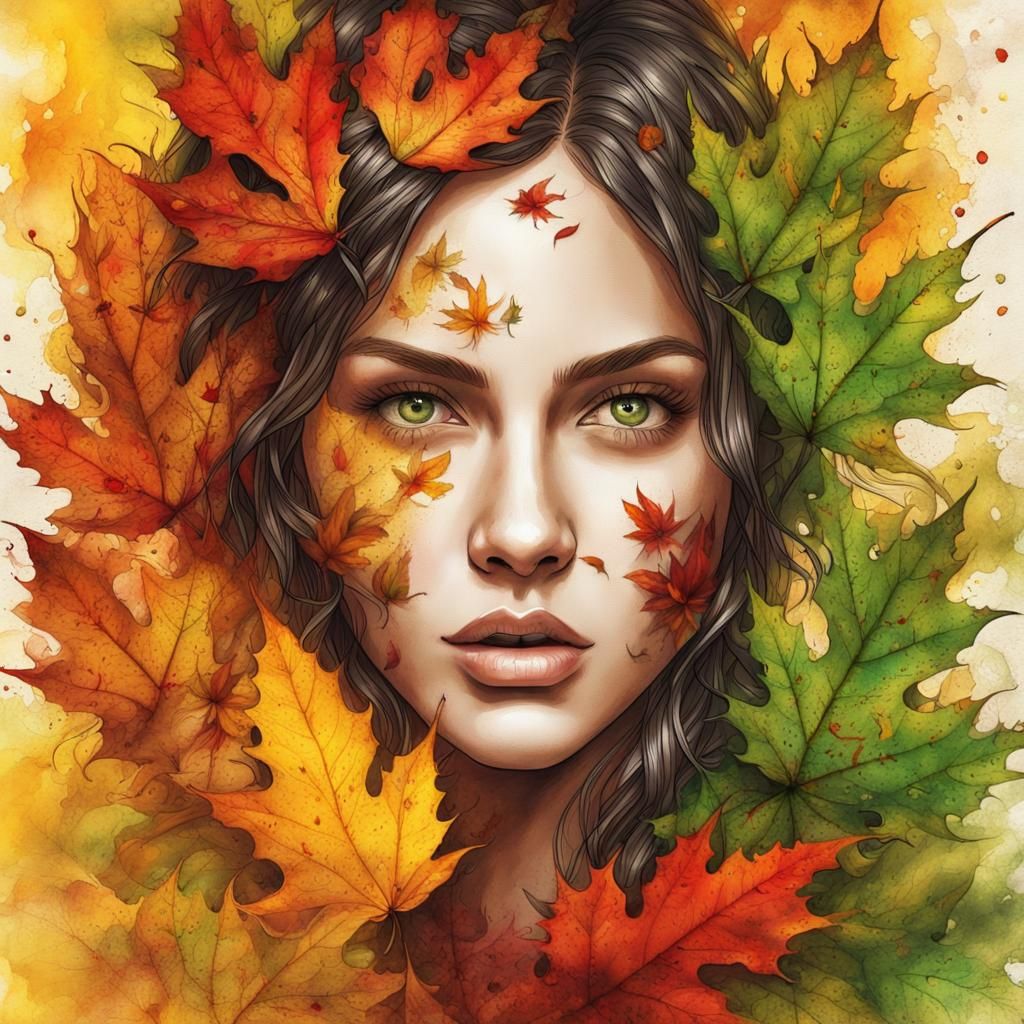 Surreal Autumn Lady Portrait in Detailed Fantasy Art