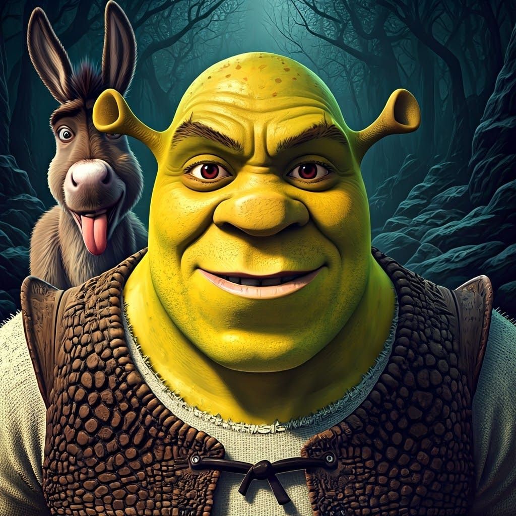 Shrek and Donkey in Intricate Dark Fantasy Art