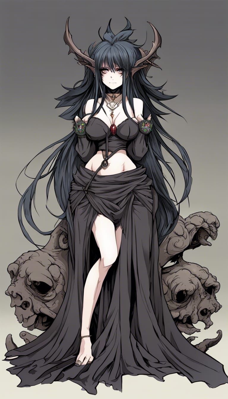 Gothic Goblin Goddess in Anime Manga Style