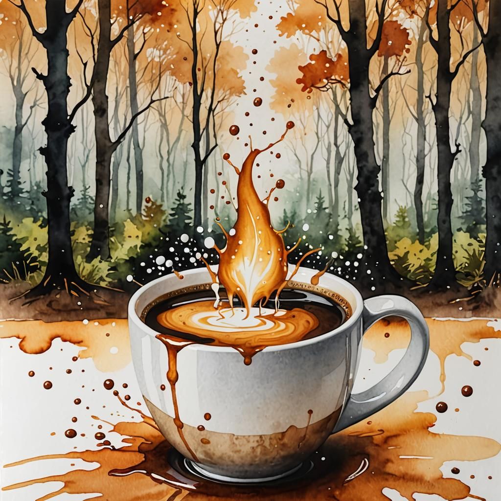 Coffee Spill Creates Watercolor Forest Illustration