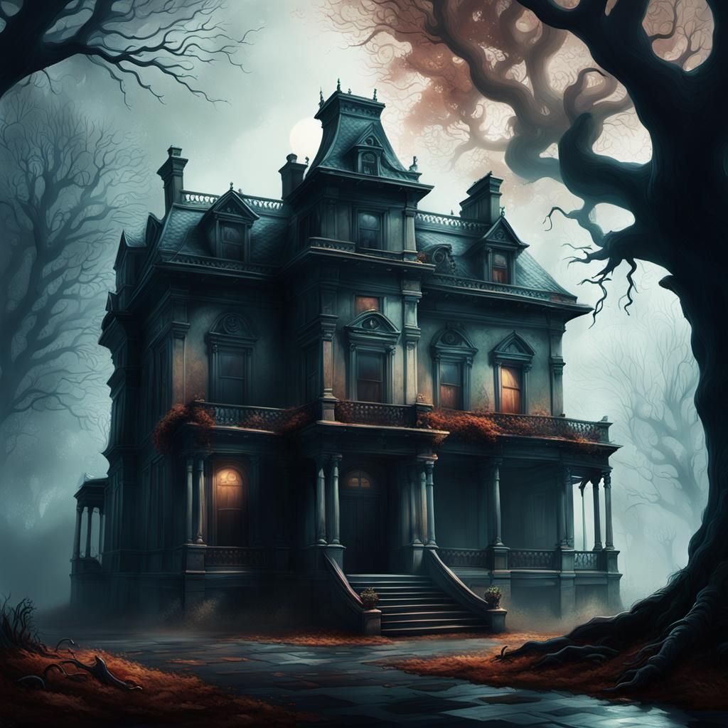 Eerie Mansion in Hyperrealistic Concept Art
