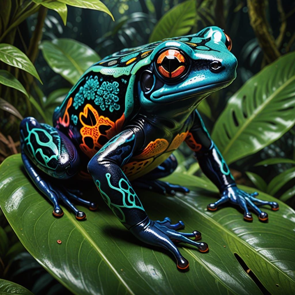 Hyper-Realistic Poison Dart Frog in Iridescent Hues