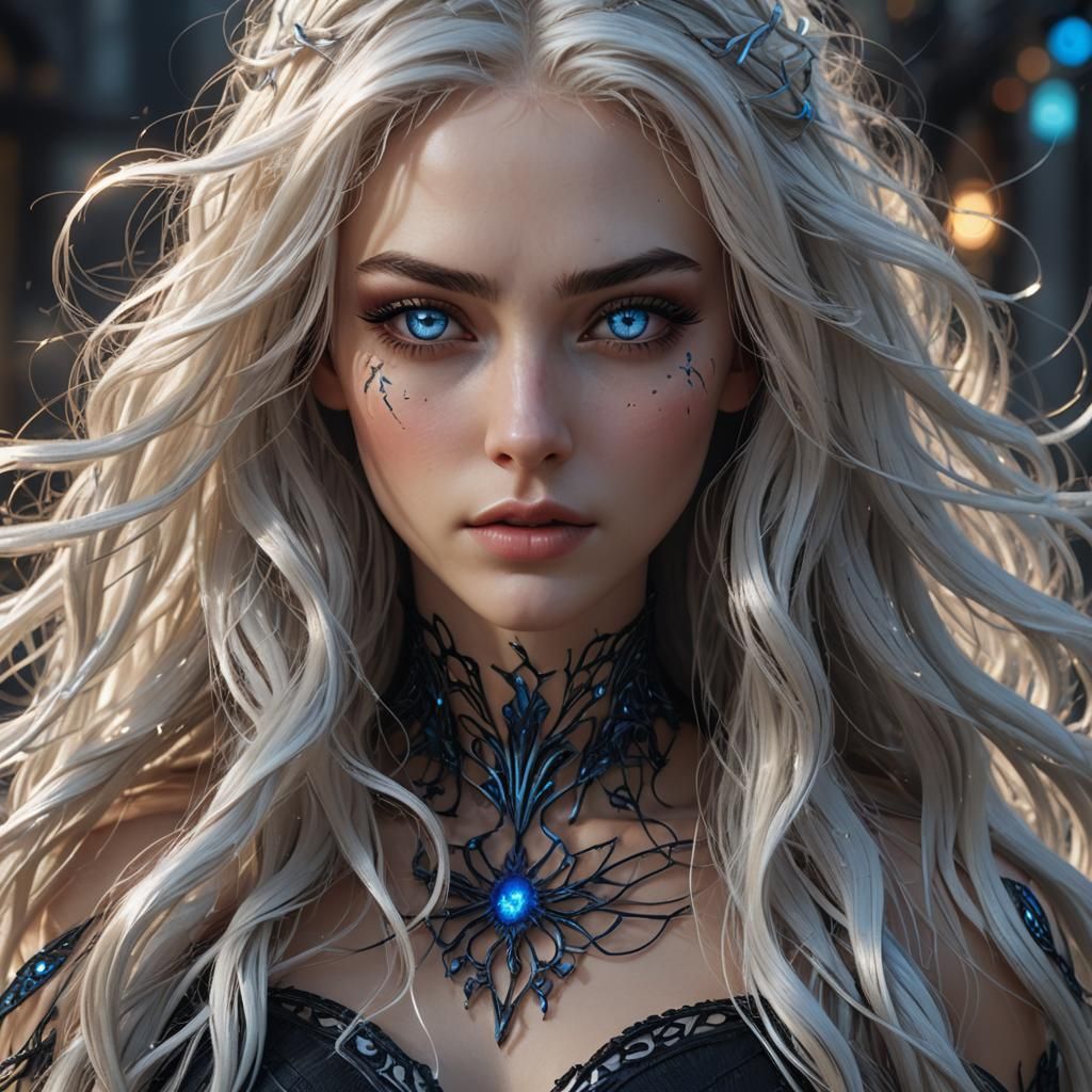 Hyperrealistic Girl with White Hair, Digital Matte Painting
