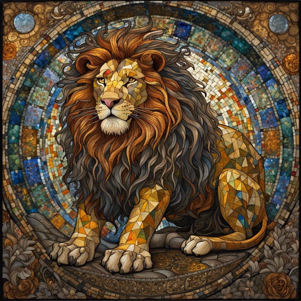Stained Glass Lion in Royal Mosaic Style