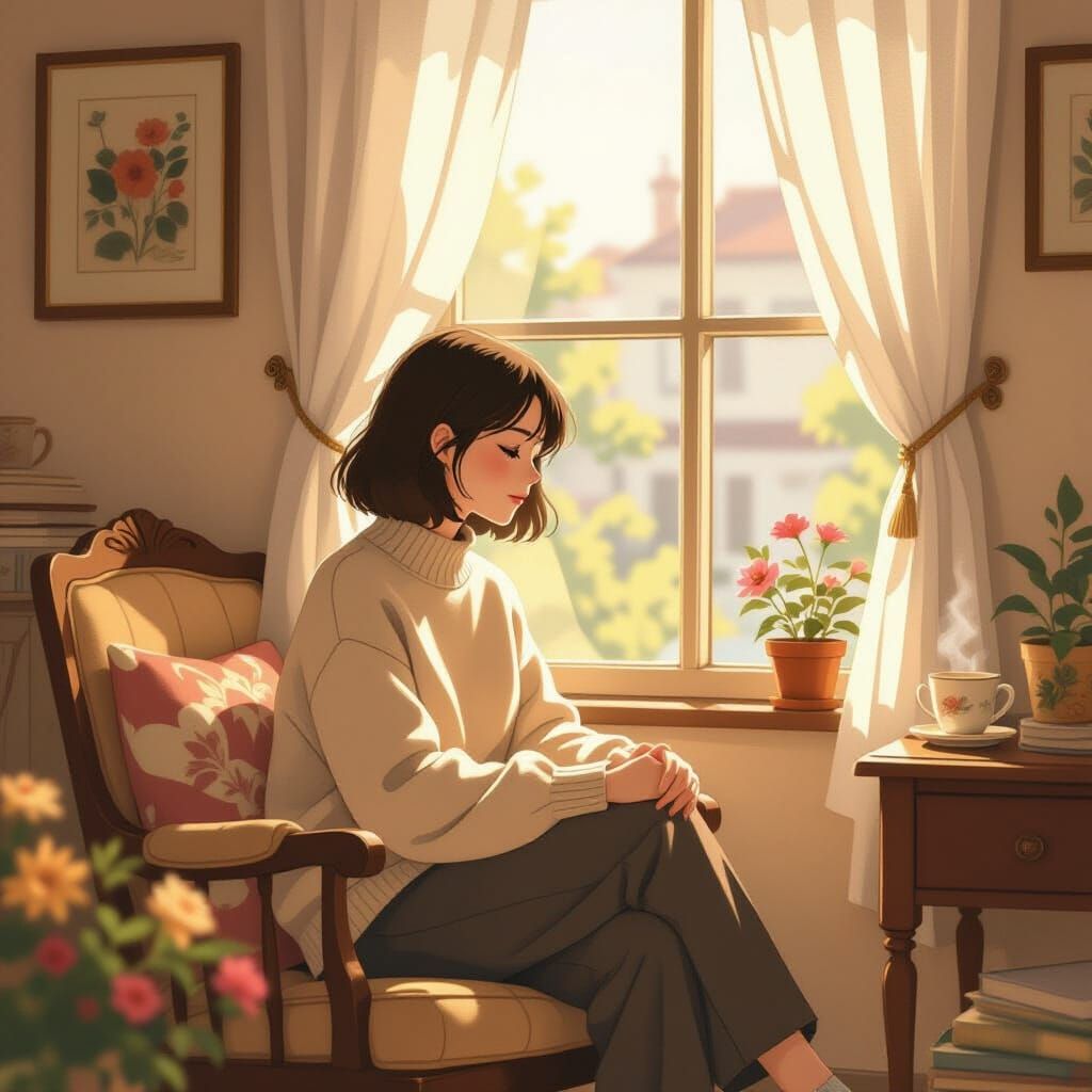 Cozy Room Scene in Studio Ghibli Style