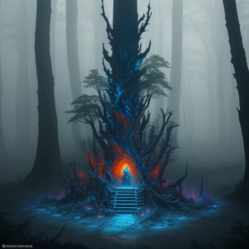 Woodcarved Ulfhedinn Statue in Misty Forest