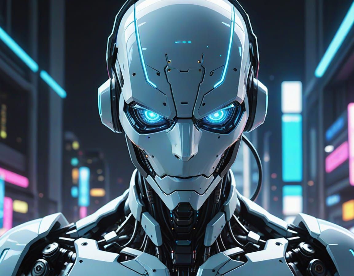 Sleek Futuristic Android in Classic 2D Anime Style