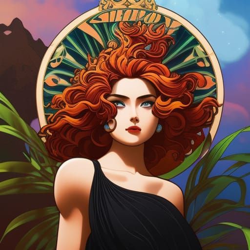 Volcanic Spirit Playing in Lava: An Art Nouveau Vision